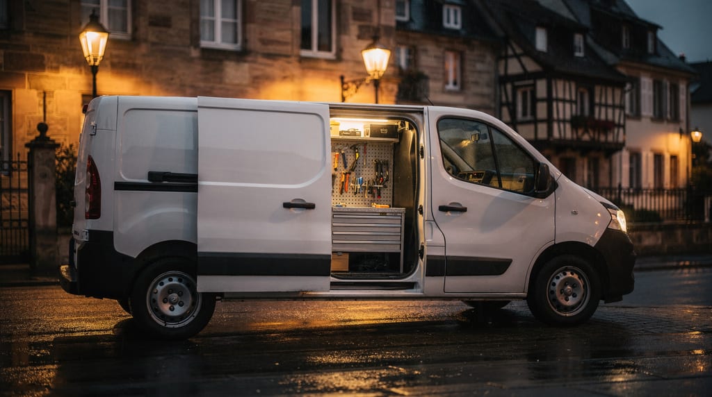 Serrurier d'urgence intervenant la nuit dans une rue strasbourgeoise